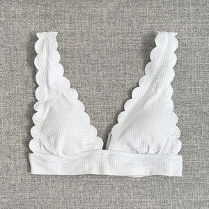 Aerie Scalloped Waffle Texture White Triangle Bikini Top